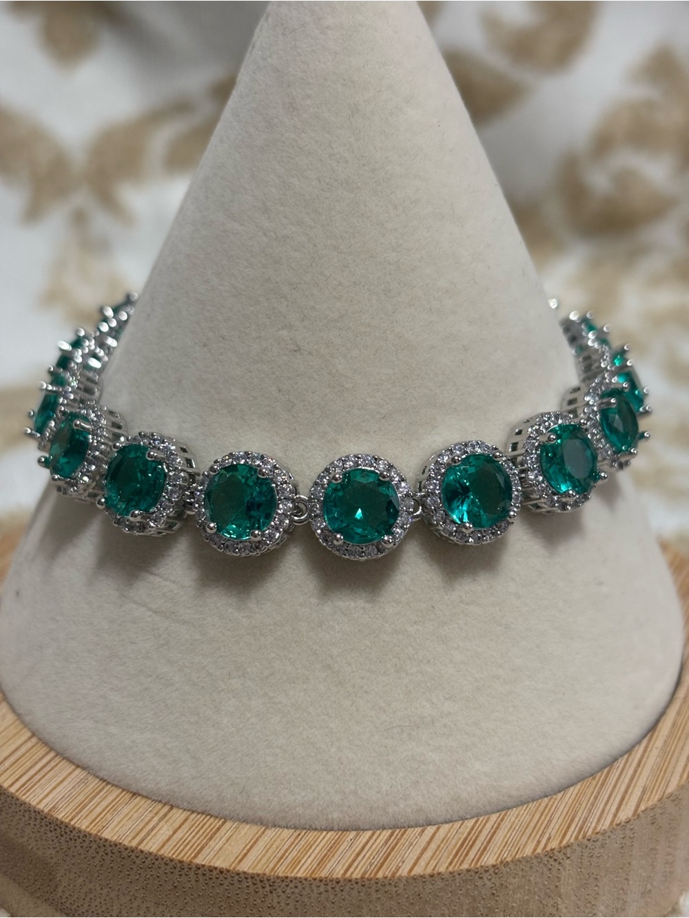 Emerald Green Halo Tennis Bracelet - Women Jewelry